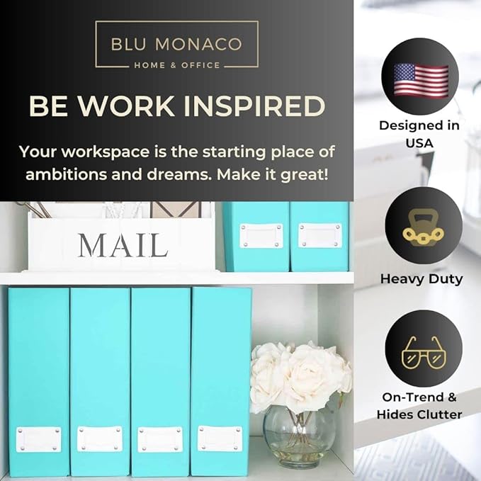 BLU MONACO Set of 6 Aqua Magazine File Holders | Foldable Magazine Storage Boxes - Image 2