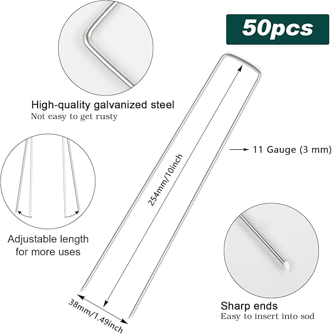 FEED GARDEN 10 Inch 50 Pack Galvanized Landscape Staples 11 Gauge Anti-Rust - Image 2