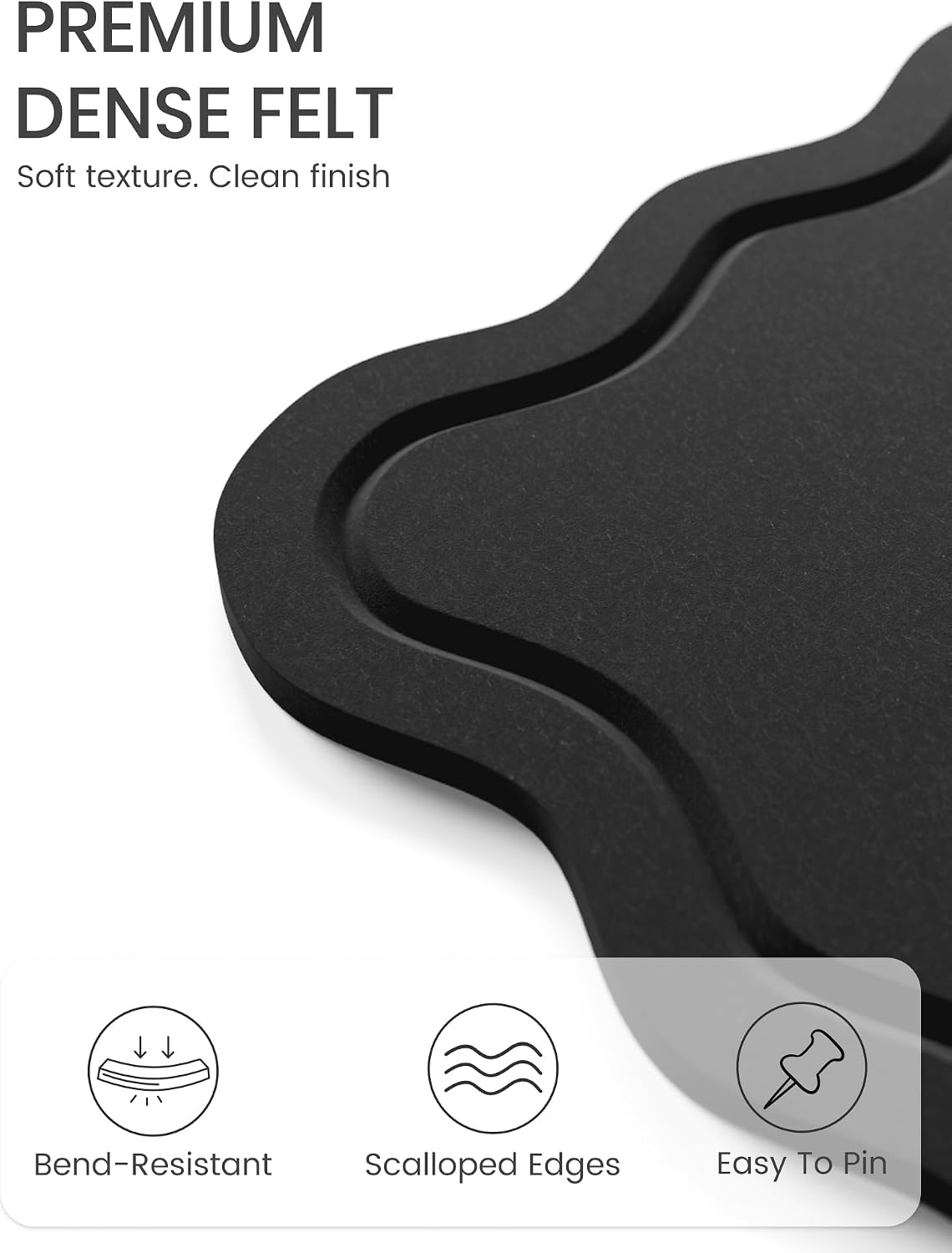 Fluxynara Scalloped Felt Bulletin Board, 23.6"x17.1", Black