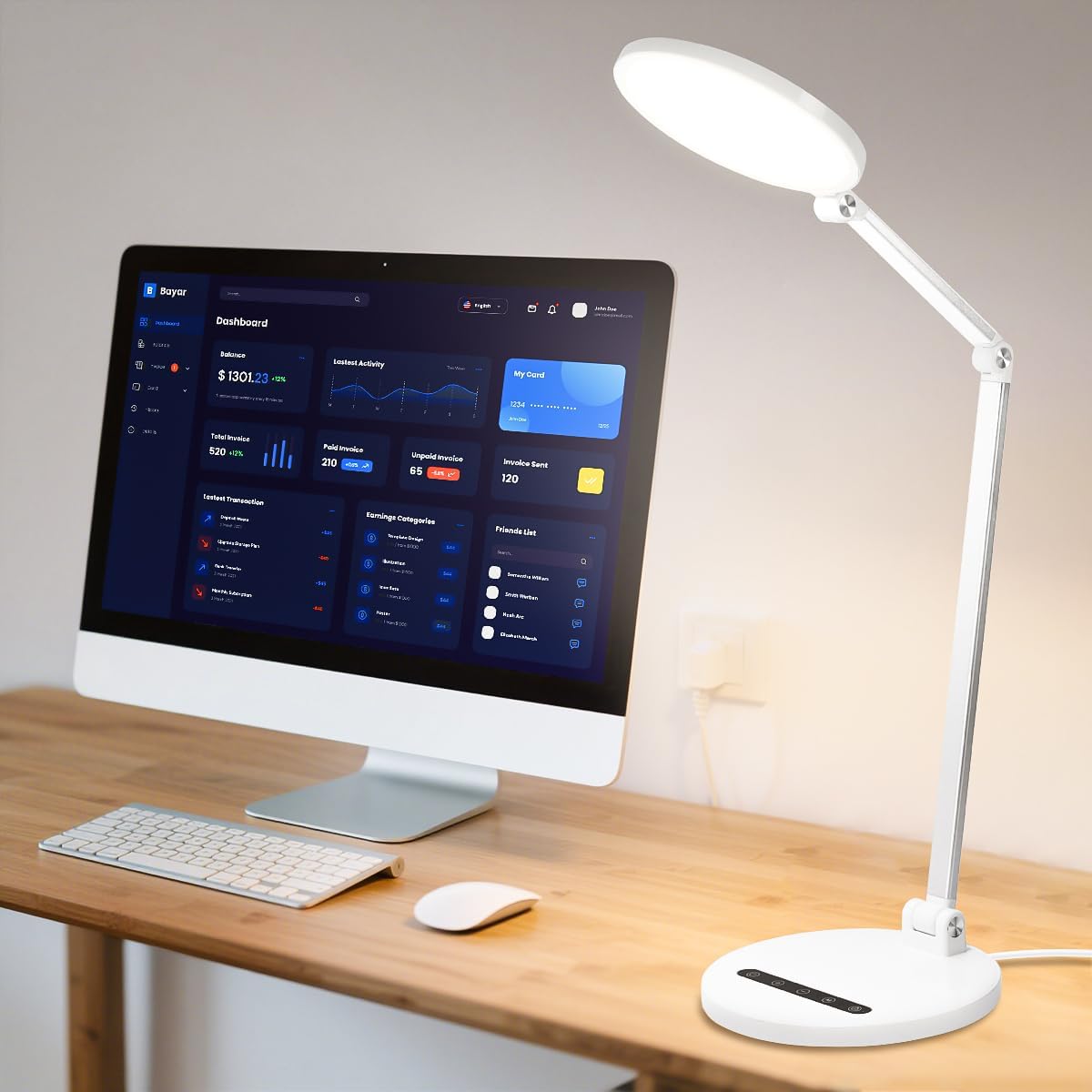 LED Desk Lamp for Home Office, Eye-Caring Desk Light for Video Call, Dimmable 3