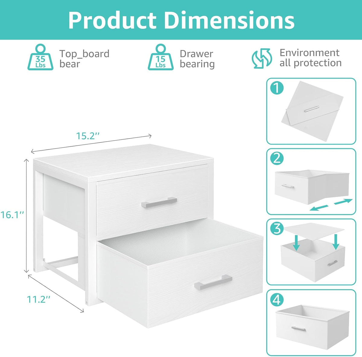 BOLUO Stackable Storage Drawers Closet Organizers and Storage Fabric White 2 ...