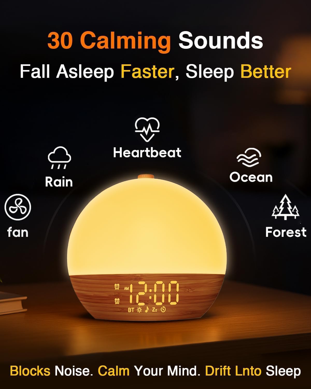 sunrise alarm clock with sound machine - natural showing dimensions