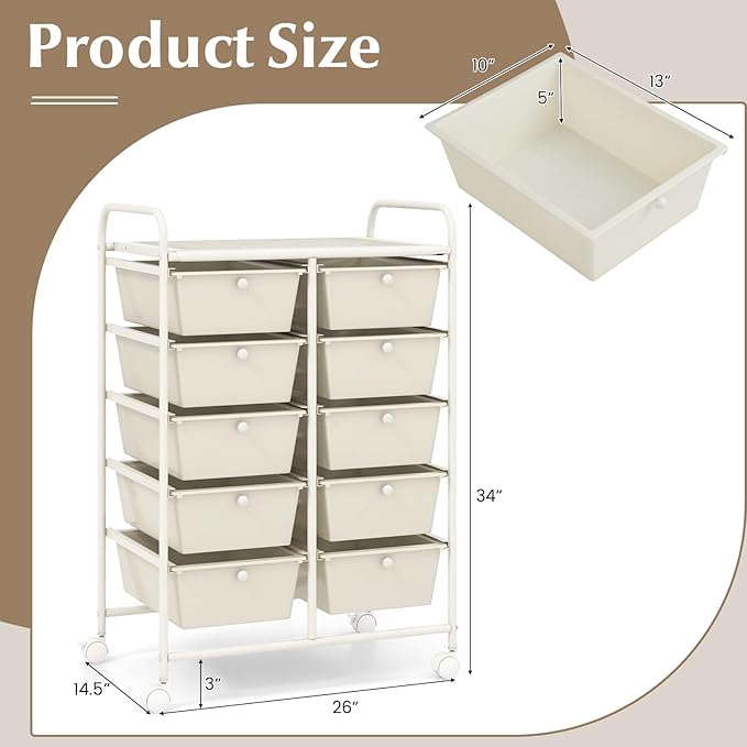 GOFLAME 10-Drawer Rolling Storage Cart, Art Craft Storage Organizer on Wheels - Image 3