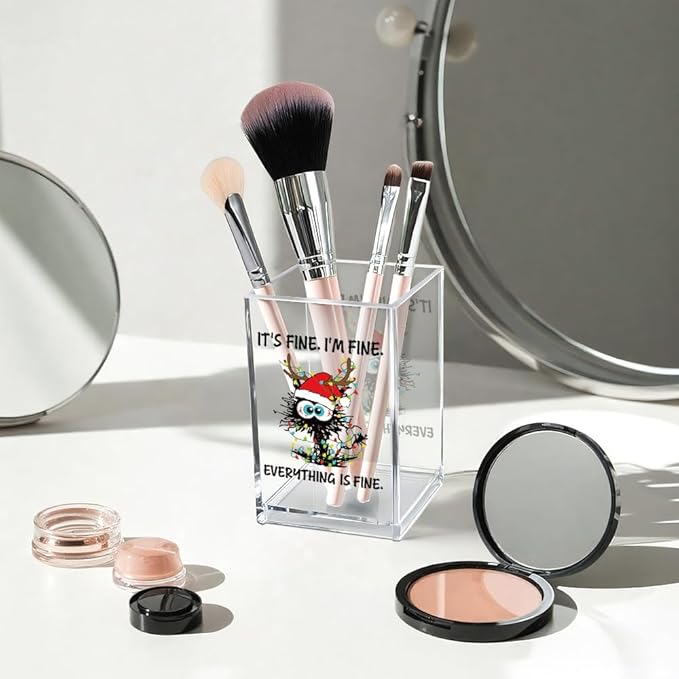 Vgrti It's Fine I'm Fine Acrylic Cosmetic Pencil Pen Holder Cup, Funny Black - Image 3