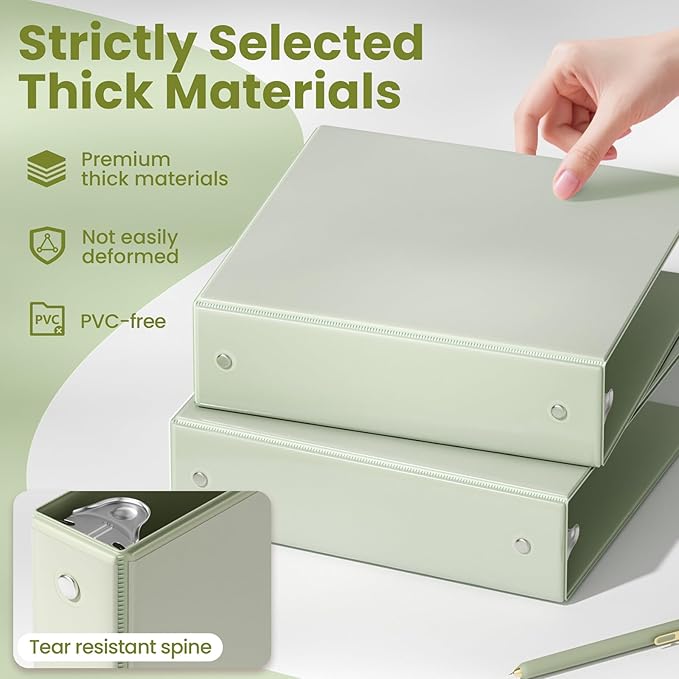 SUNEE 3 Ring Binder 2 Inch 1 Pack, Sage Green - Image 4