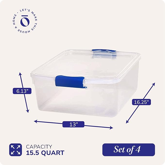 HOMZ 4-Pack 15.5 Quart Latching Lid, and Bathroom Organization - Image 5