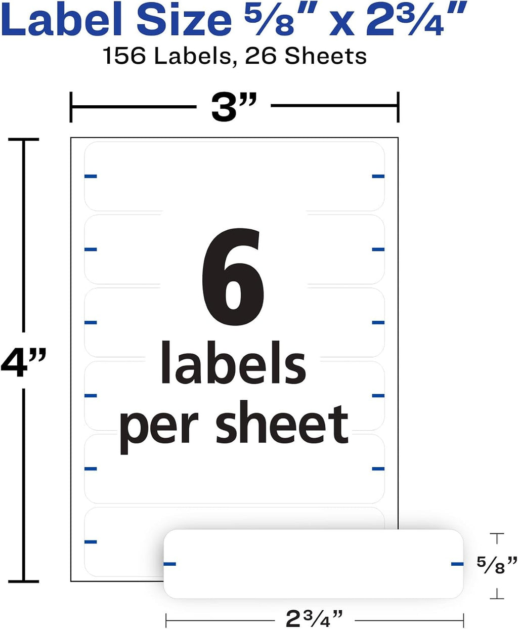 Avery File Folder Labels, 5/8" x 2-3/4", White, Non-Printable, 156 Blank Labels Total (6141)