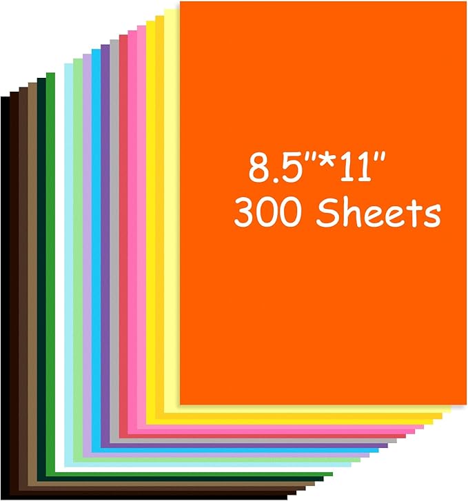 300 Sheets Colored Cardstock 8.5 "x 11", 65LB 180GSM Craft Bulk Construction by CozyNestMo