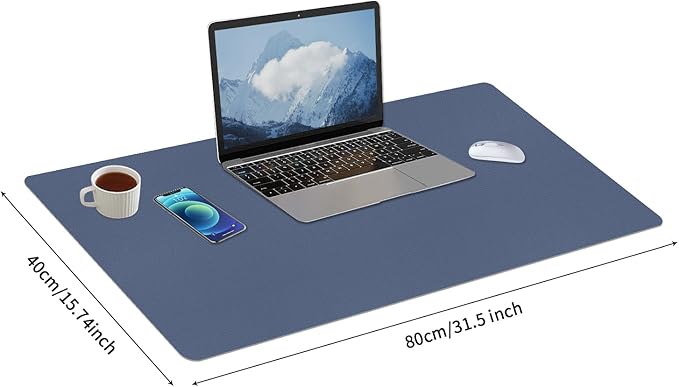 Bloss Grey Blue Desk Mat, Leather Desk Matt - Image 3