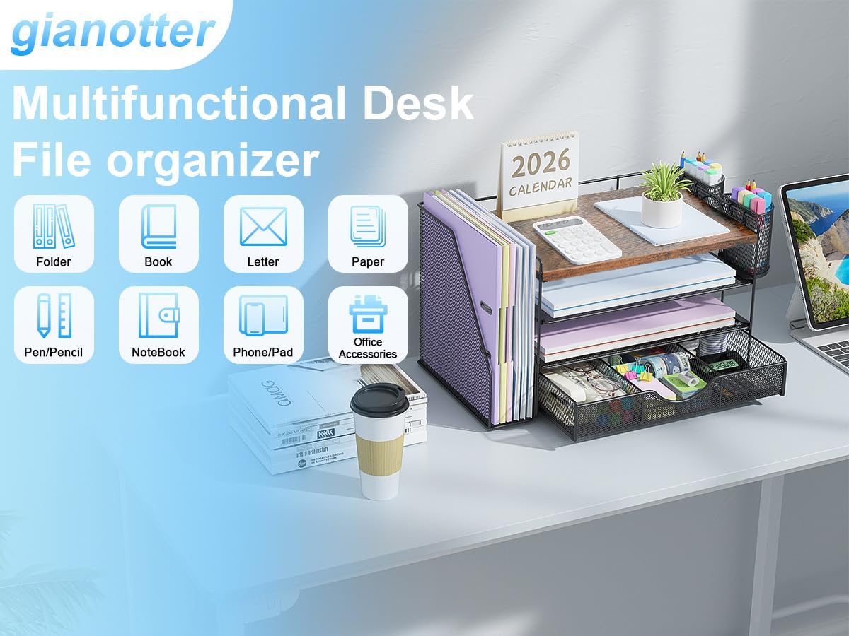 gianotter desk organizers and accessories with file holder, side view