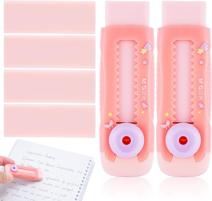 M&G 2+4 Pack Rubber Erasers Sliding Retractable Eraser, 2 Pack Cute Erasers - Image 2