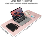 Wolaile PU Leather Desk Pad Blotter, Light Pink Waterproof Office Desktop Mat - Image 3