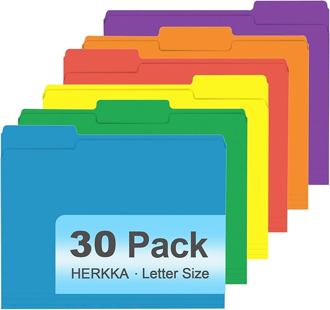 File Folder, HERKKA 30 Pack 1/3 Cut Tab File Folders, Colored File Folders by HERKKA