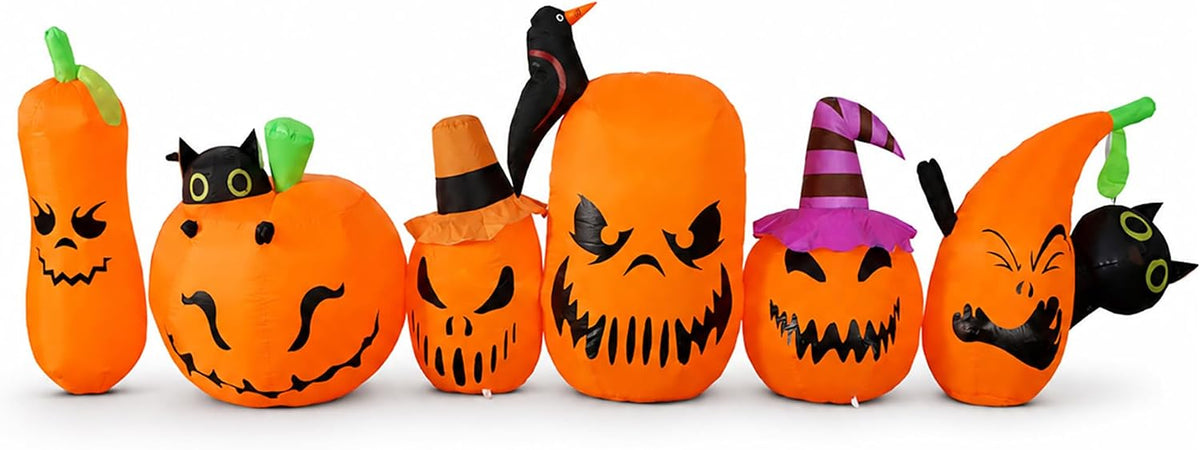YU FENG 10FT Halloween Inflatable Pumpkin Decorations, Blow Up Pumpkin Family...