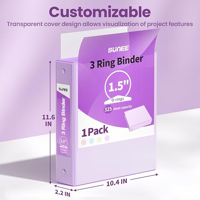 SUNEE 3 Ring Binder 1.5 Inch 1 Pack - Image 7