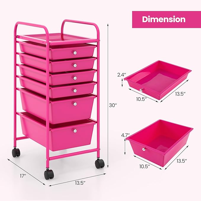 Giantex 6 Storage Drawer Cart Rolling Organizer Cart - Image 3