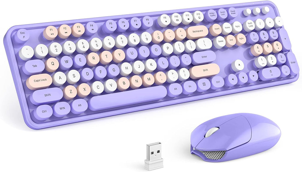 MOFII Wireless Keyboard and Mouse Combo, 2.4GHz Retro Full-Size Keyboard