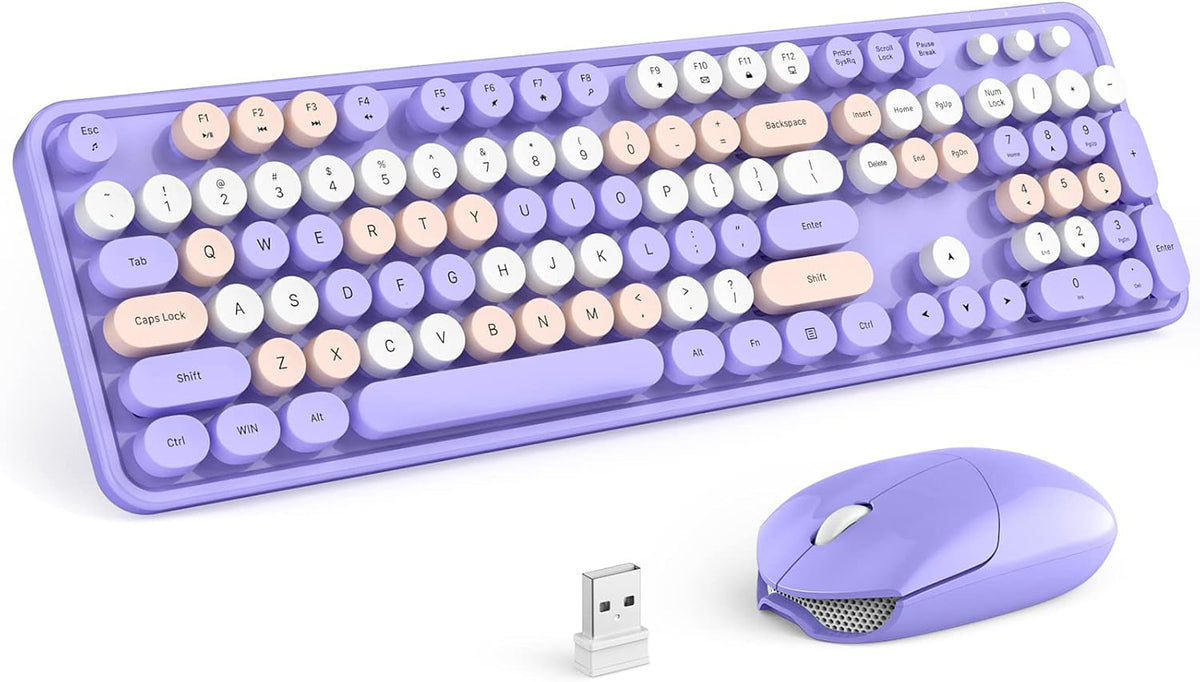 MOFII Wireless Keyboard and Mouse Combo, 2.4GHz Retro Full-Size Keyboard