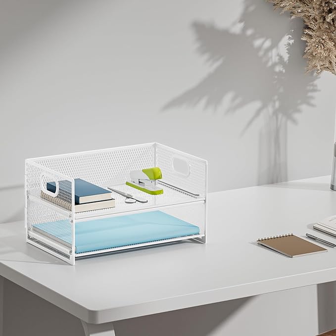 Marbrasse 2 Tier Paper Organizer Letter Tray, Mesh File Organizer - Image 6