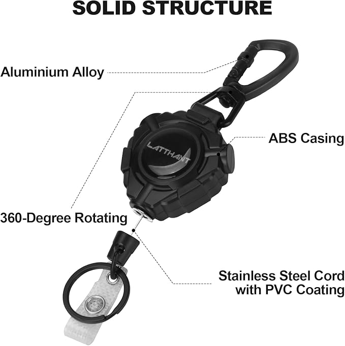 LATTHANT Badge Holder Retractable Clip, Heavy Duty Retractable Keychain - Image 3