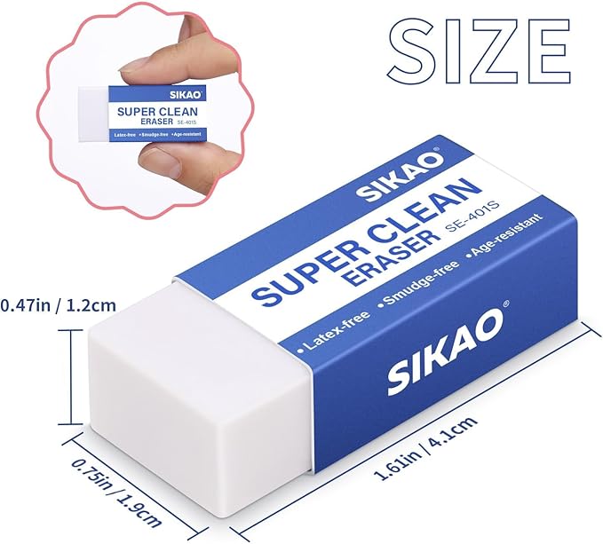 White Erasers, 6 Pack Block Pencil Erasers – Smudge-Free Latex-Free, Erasers - Image 2