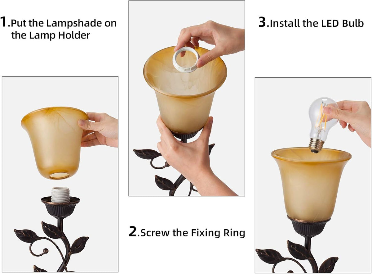 touch control leaf vintage table lamp with 3-way showing dimensions