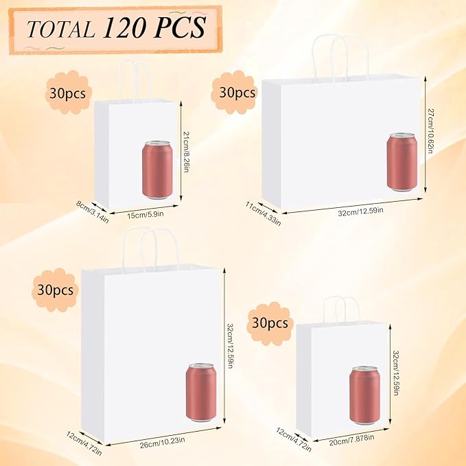 woric 120 PCS White Gift Bags - Image 2