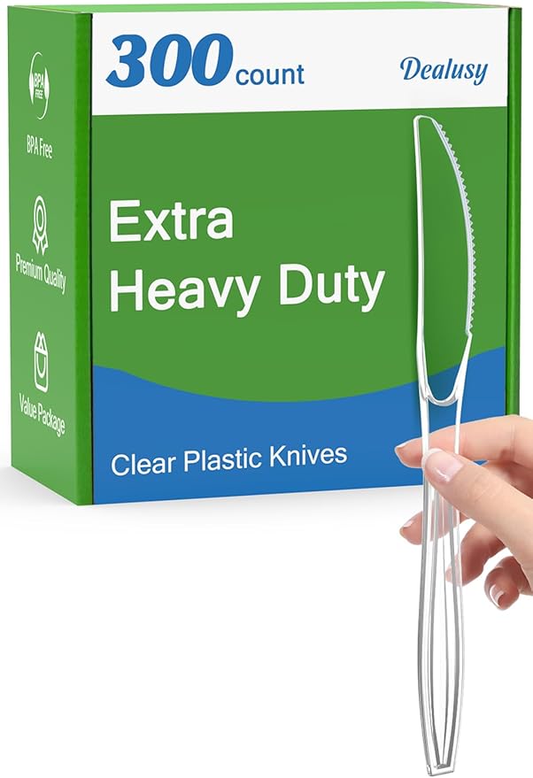Dealusy 300 Count Extra Heavy Duty Clear Plastic Knives Disposable, Heat by Dealusy