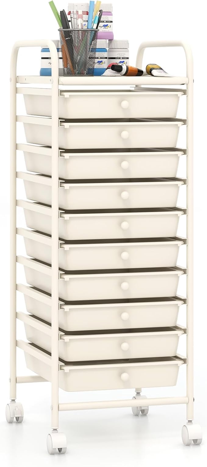 Giantex 10-Drawer Storage Cart w/Universal Wheel, Rolling Cart w/Handle by Giantex