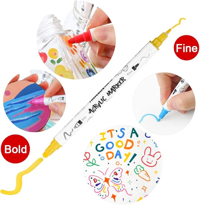 TRANSON 36 Color Bold and Fine Dual-tip Acrylic Paint Pen Set - Image 3