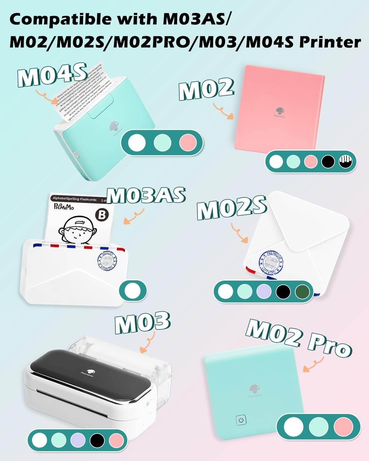 Phomemo Colorful Thermal Sticker Paper for M02/M02 Pro/M04S Mini Printer | Black Character on Purpple/Rose/Orange, 50mm x 3.5m, Diameter 30mm, 3 Rolls