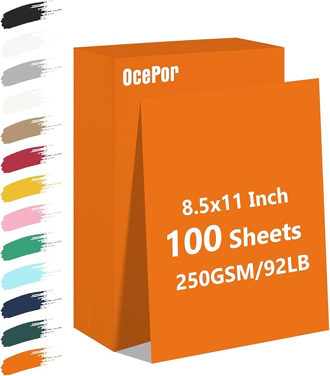 OcePor 100 Sheets Orange Cardstock Paper, Colored Printer Paper 8.5 x 11 by OcePor