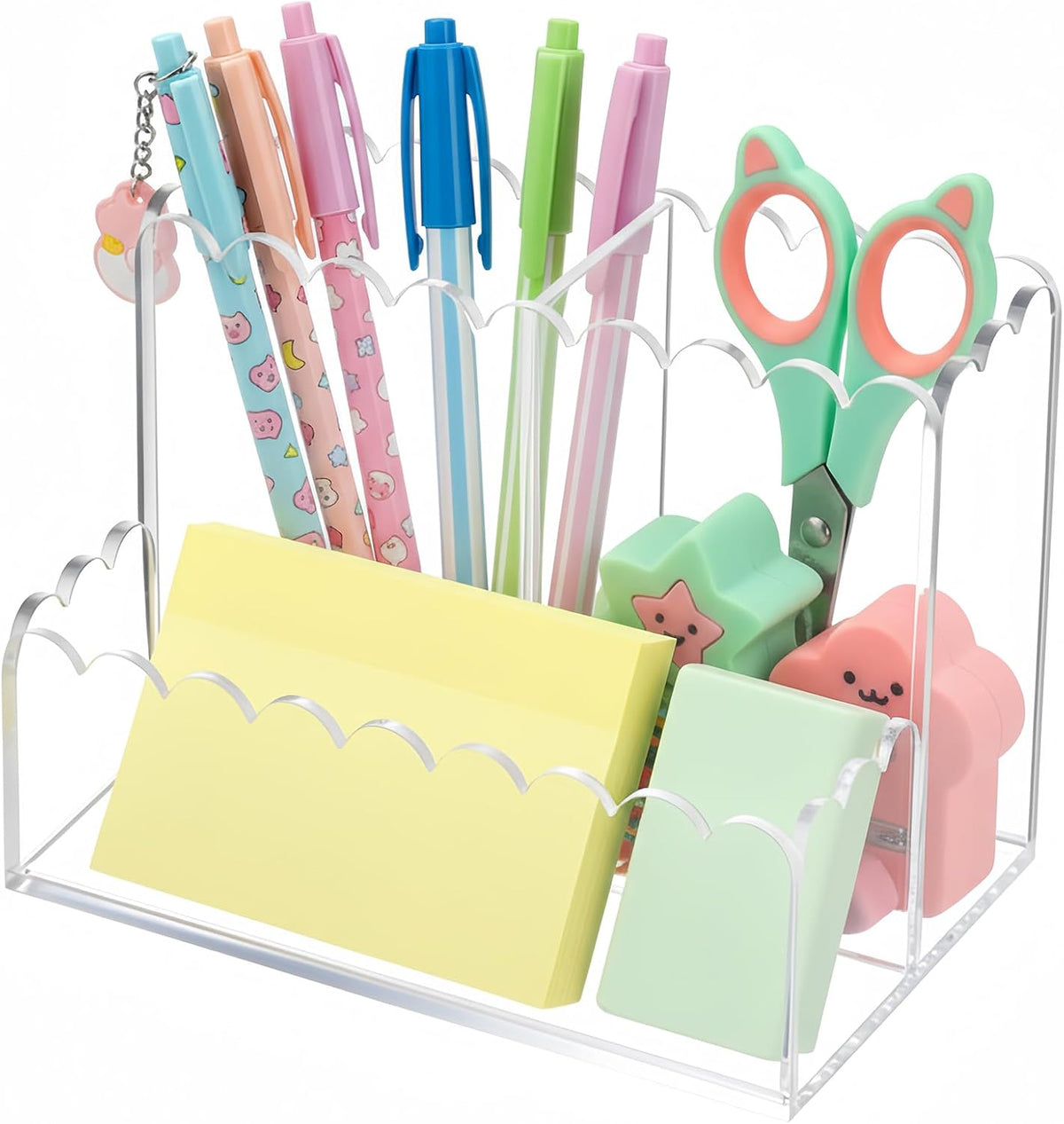 Scalloped Acrylic Pencil Holder for Desk, 3 Compartments