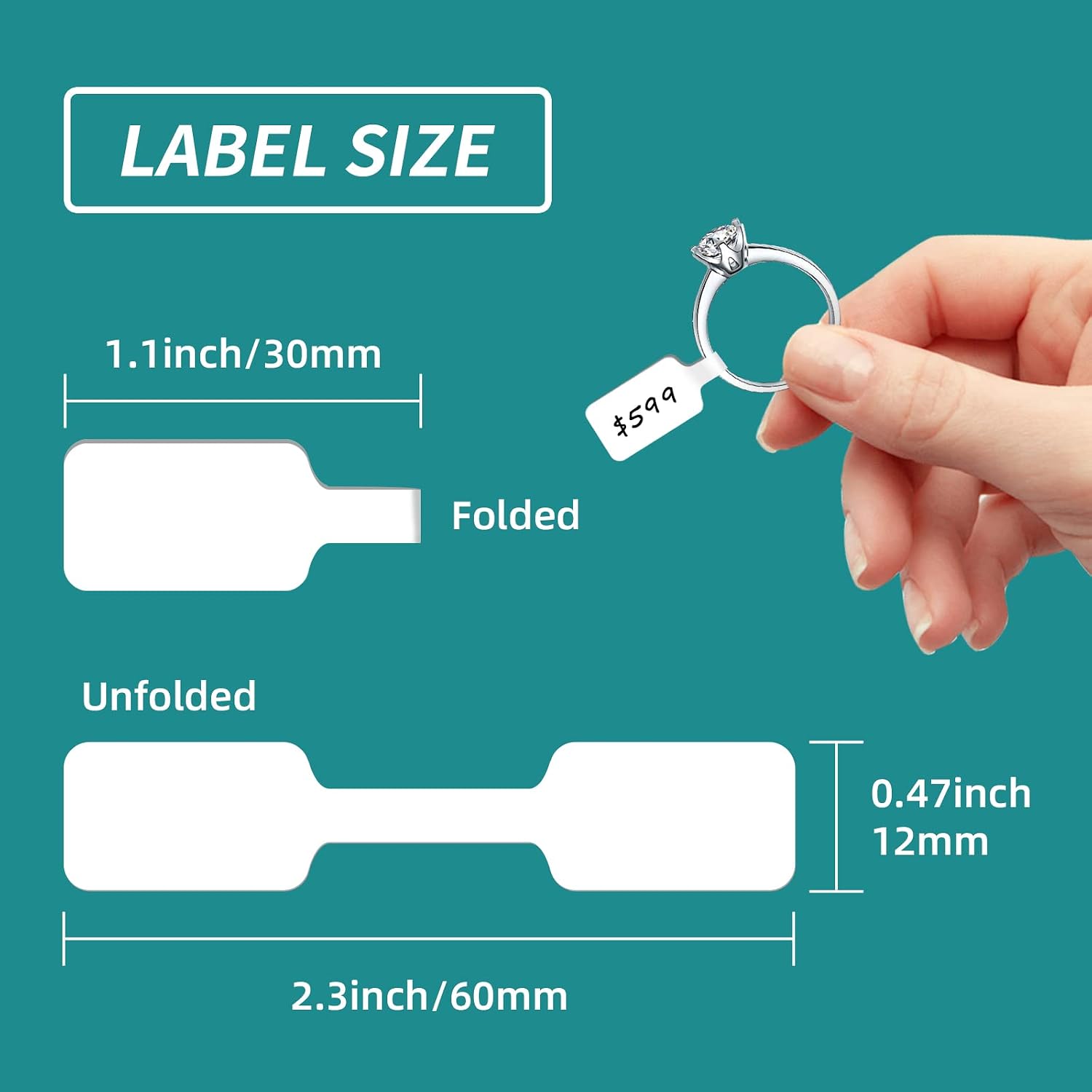 500 Pcs Jewelry Price Tags Stickers Roll | Jewelry Tags for Necklace Earring Identify, Self Adhesive White Blank Dumbbell Jewelry Labels for Bracelet Ring Display