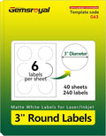 Gemsroyal 3 inch Round Labels Printable, Matte White Circle Labels by Gemsroyal
