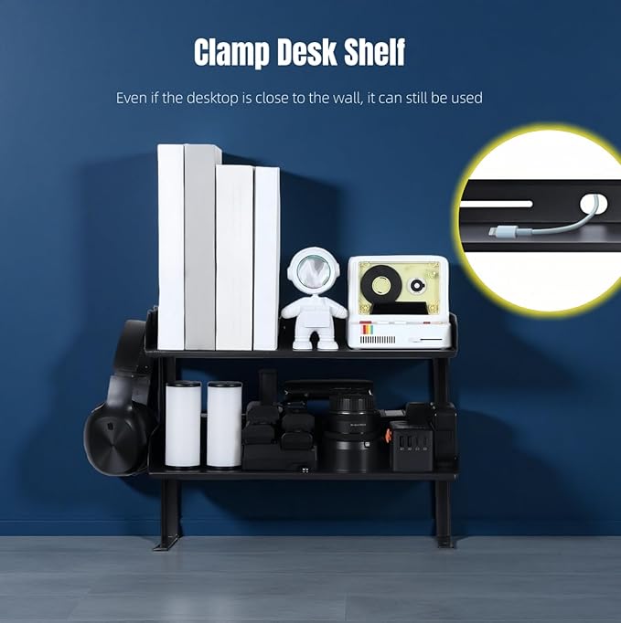 Yuxh Clamp On Desk Shelf 2 Tier Cilp Under Table Organizer, 15 inch - Image 4