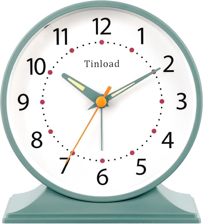 Tinload 4.5" Antique Retro Analog Alarm Clock, Small Silent Bedside Desk Clock by Tinload