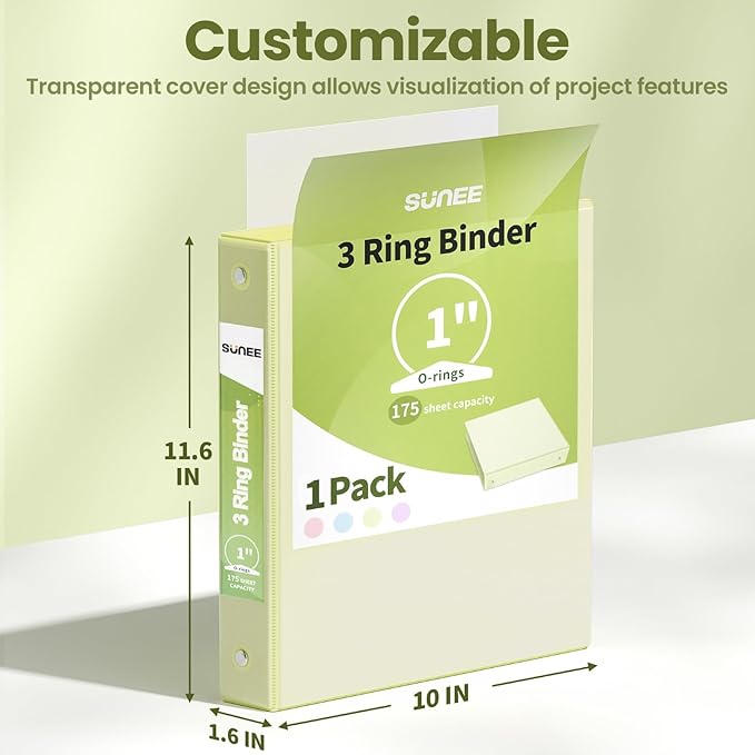 SUNEE 3 Ring Binder 1 Inch 1 Pack, Light Yellow - Image 7