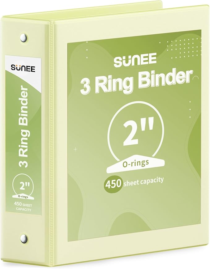 SUNEE 3 Ring Binder 2 Inch 1 Pack, Light Yellow by SUNEE