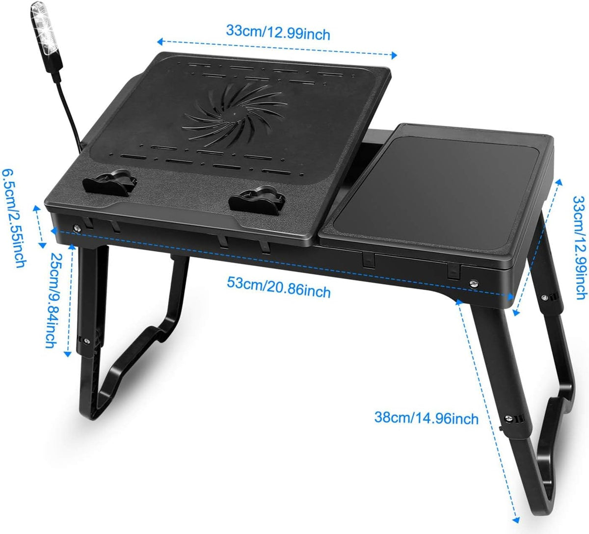 Imountek Adjustable Laptop Table with Cooling Fans, Mouse Pad, and LED Light ...
