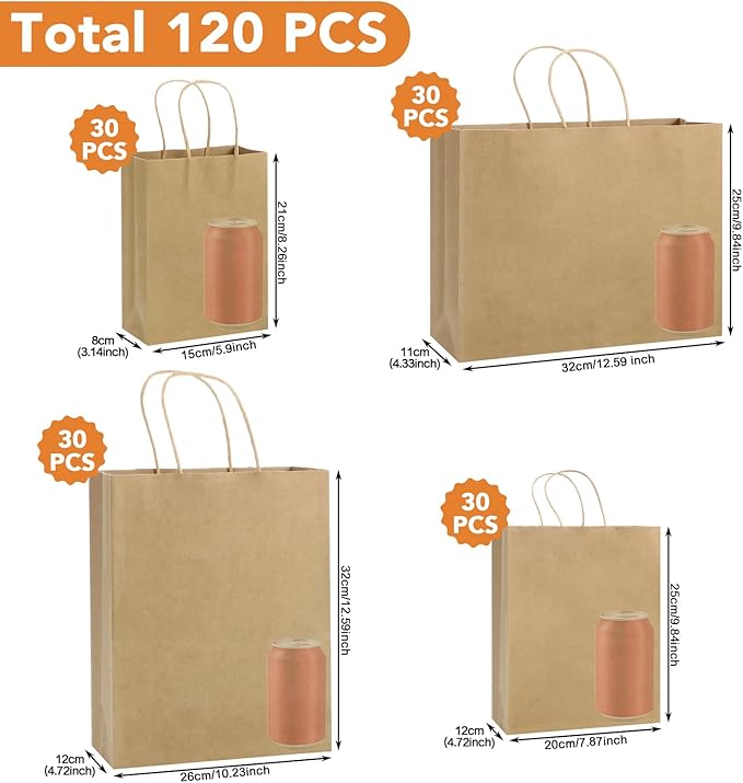 woric 120 PCS Brown Paper Bags - Image 2