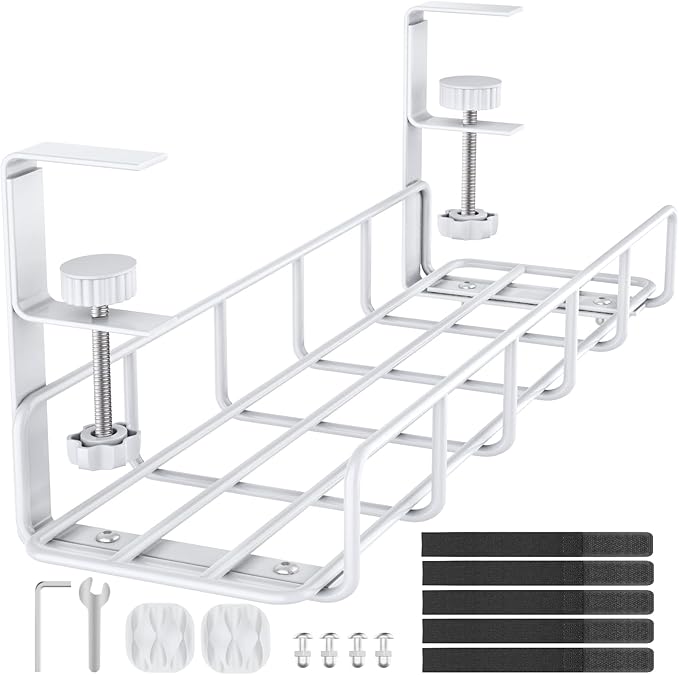15.7” Under Desk Cable Management Tray, No Drill Steel Cable Tray Organizers by REFLYING