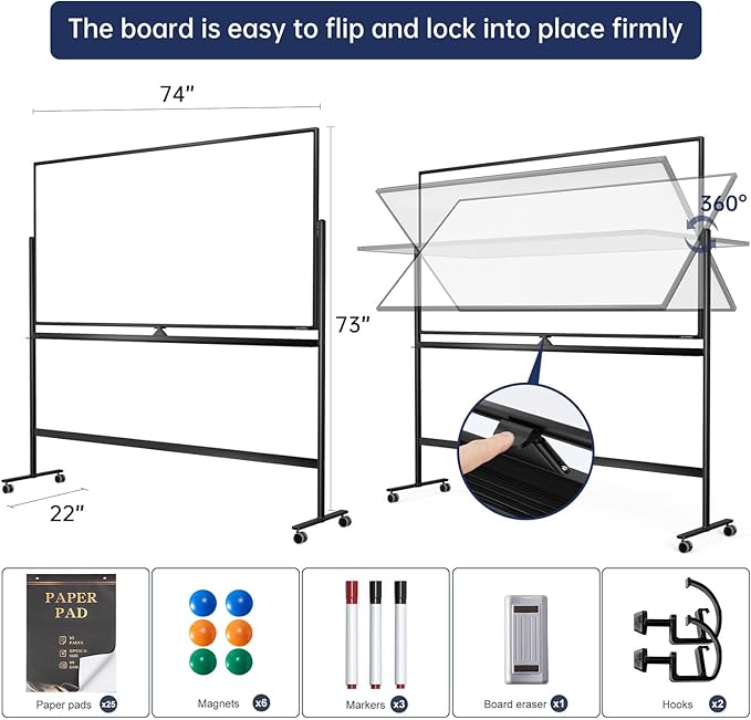 Large Dry-Erase Rolling Magnetic Whiteboard - Image 2