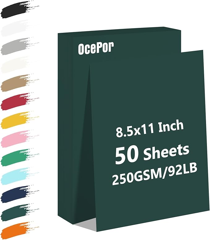 OcePor 50 Sheets Dark Green Cardstock Paper, Colored Printer Paper 8.5 x 11 by OcePor