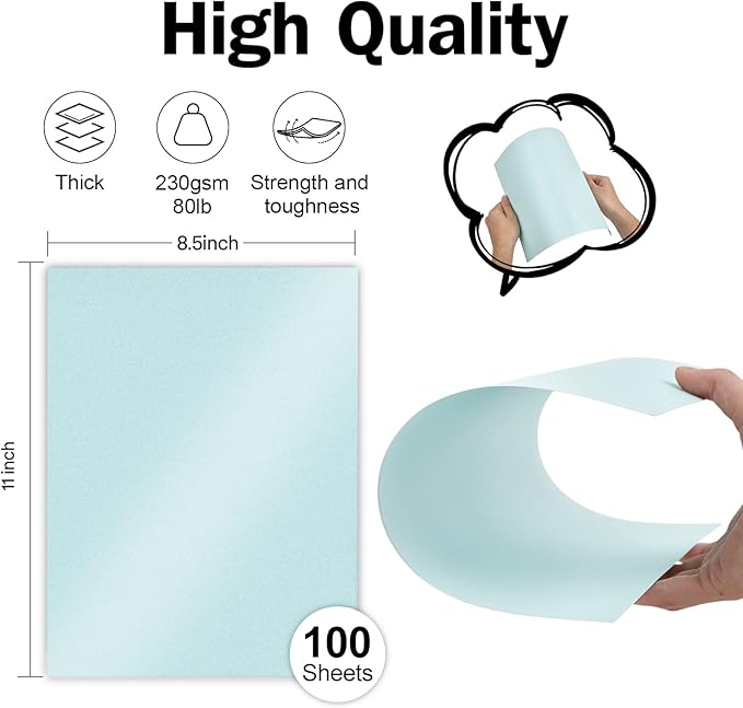 100 Sheets Blue Shimmer Cardstock 8.5 x 11 Metallic Paper, Goefun 80lb Card - Image 2