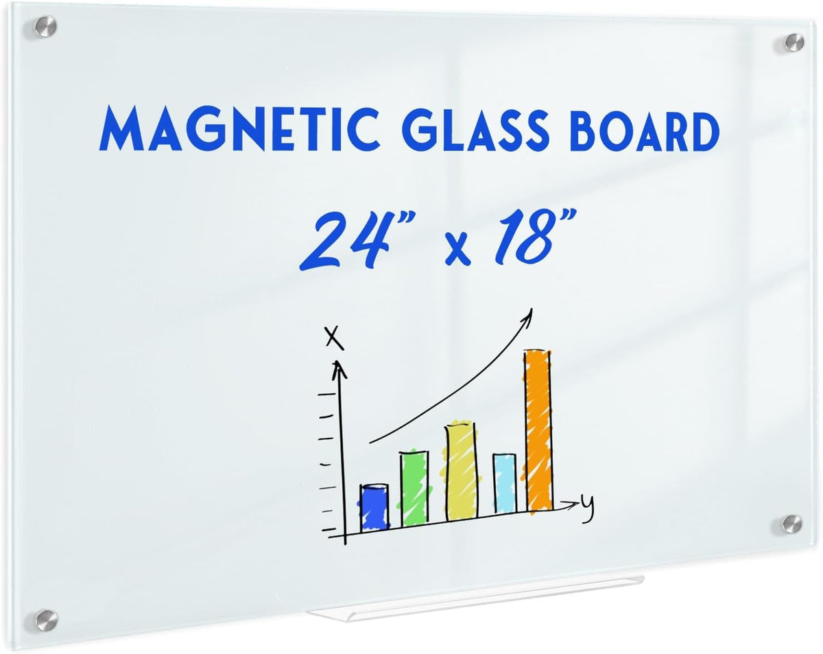 Magnetic Glass Whiteboard, 24" x 18", Frameless Wall Mount, Normal ...