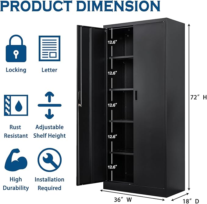 TaskStorz Storage Cabinet, 72 Inch Tall Metal Storage Cabinet - Image 3