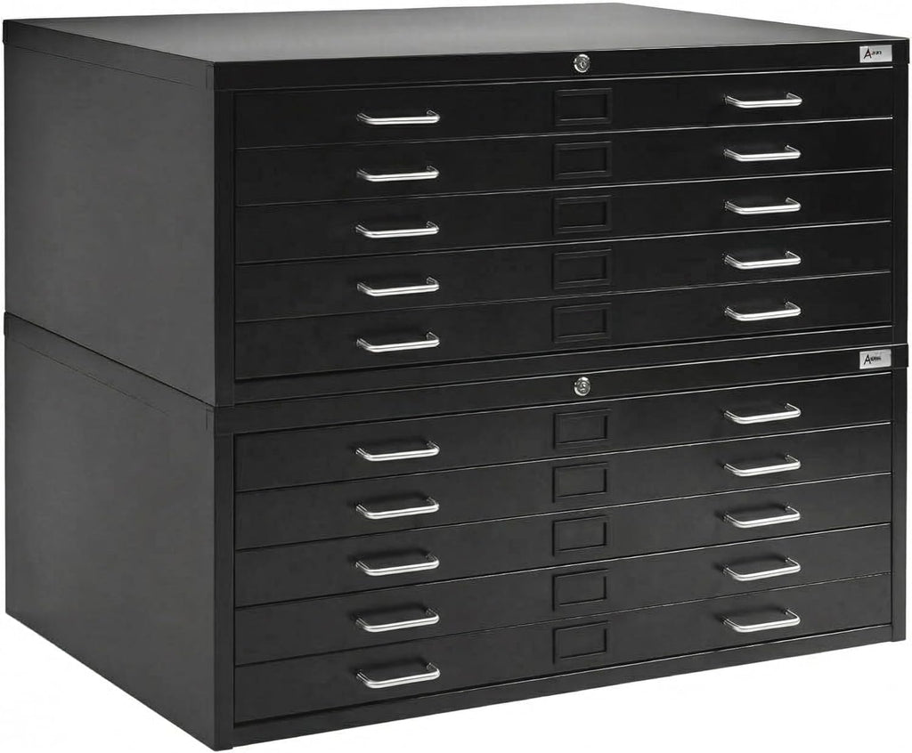 AdirOffice Flat File Cabinet - Heavy Duty 10-Drawer Blueprint Sheets Storage, 35" x 46" Great for Documents Sized 30” x 42”, Ideal for Artists, Art Files, Engineers, Architects, Offices - Black