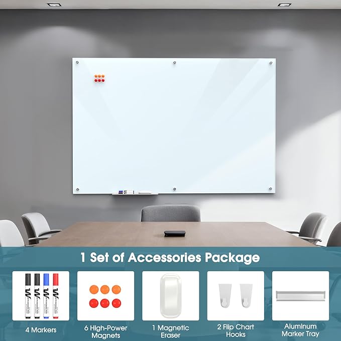 MaxGear Glass Whiteboard Wall Mounted, Frameless Magnetic Dry Erase Board - Image 4