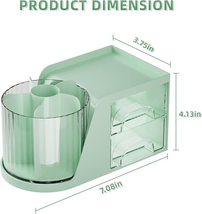 Marbrasse Desk Organizer with 2 Drawer, 360°Rotating Pen Holder, Desk - Image 3